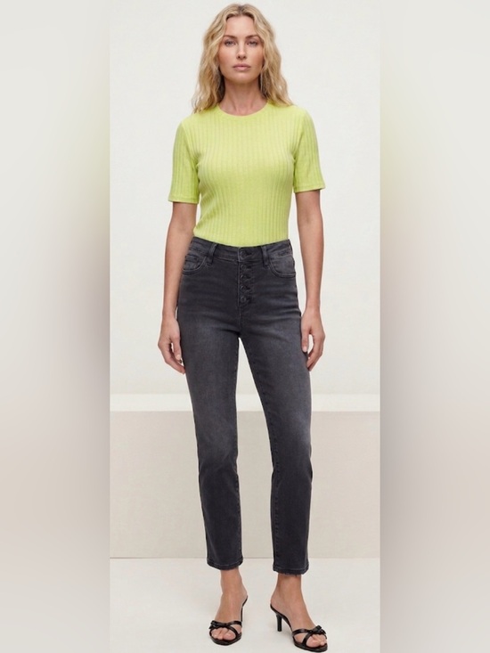 Good American Tops - Good American Essential Rib Baby Tee – Neon Lime